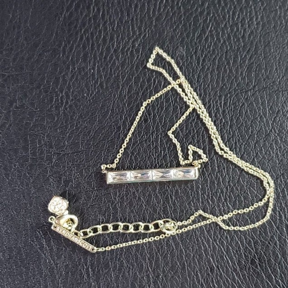 Kendra Scott Jack Gold Tone Baguette Crystal Bar Pendant Necklace Art Deco Gift